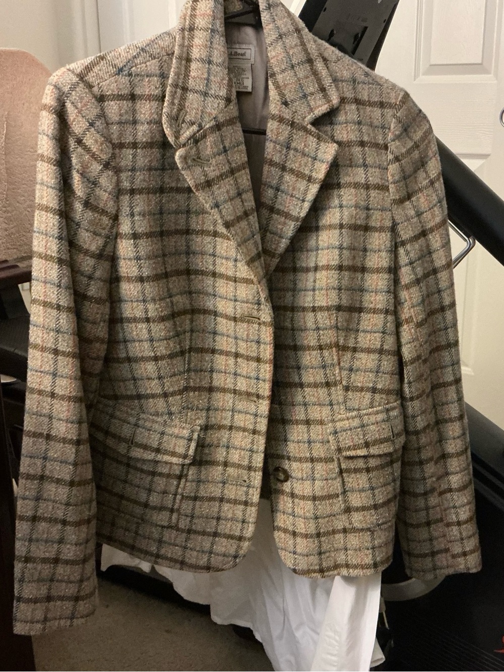 L.L. Bean Women's Plaid Wool Blazer in Beige and Tan